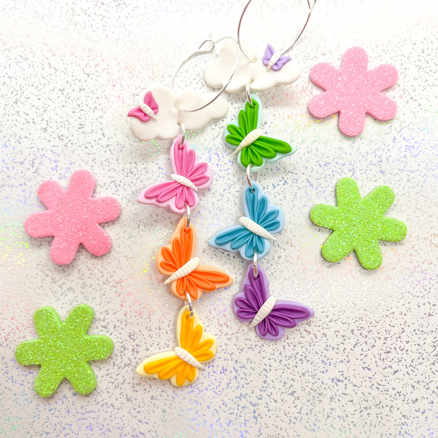 Mismatched rainbow butterfly dangles