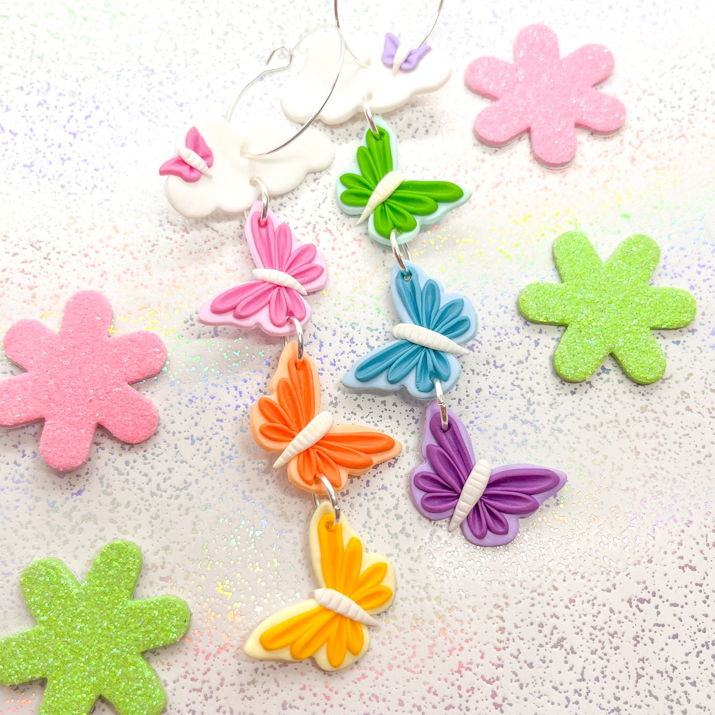 Mismatched rainbow butterfly dangles