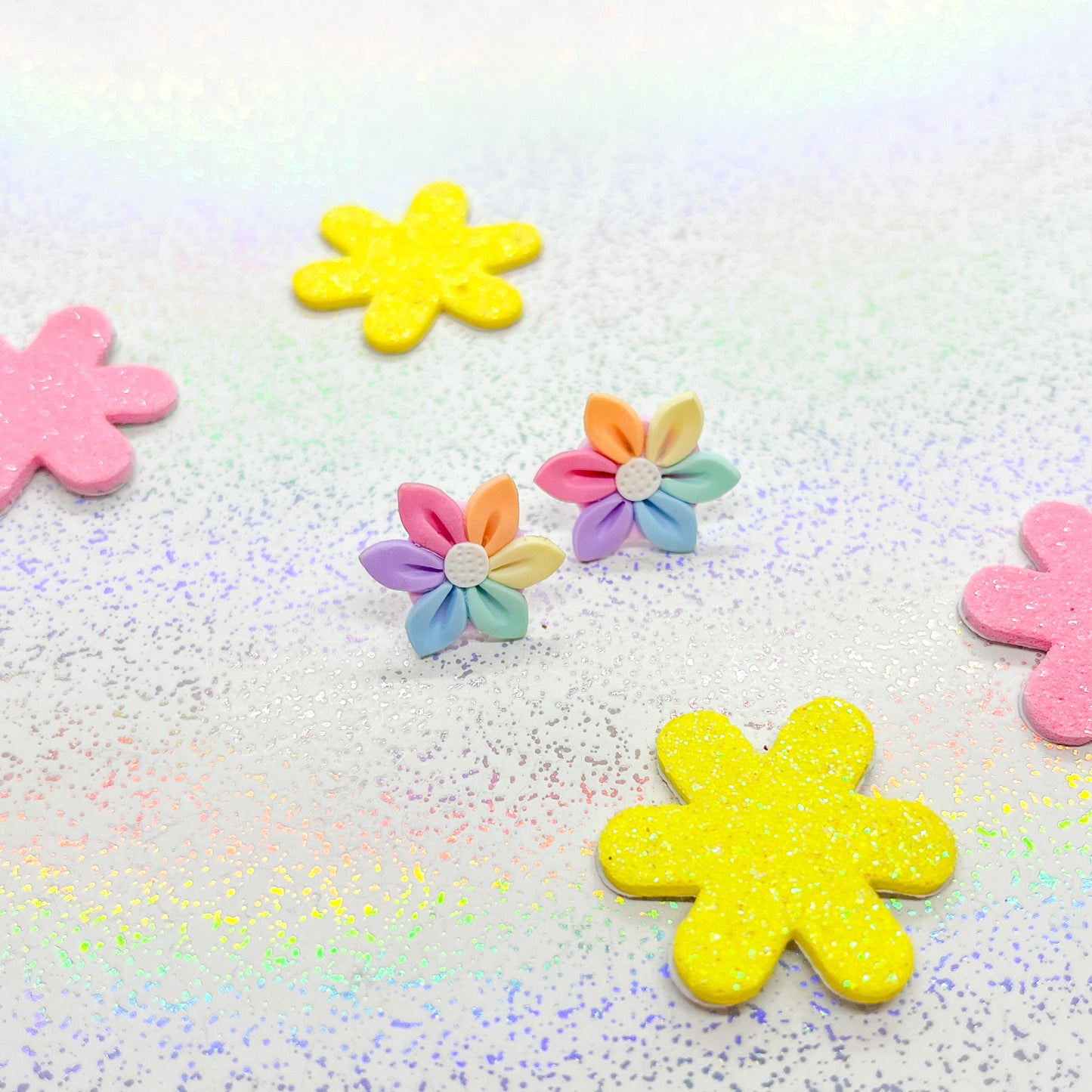 Pastel rainbow daisy studs