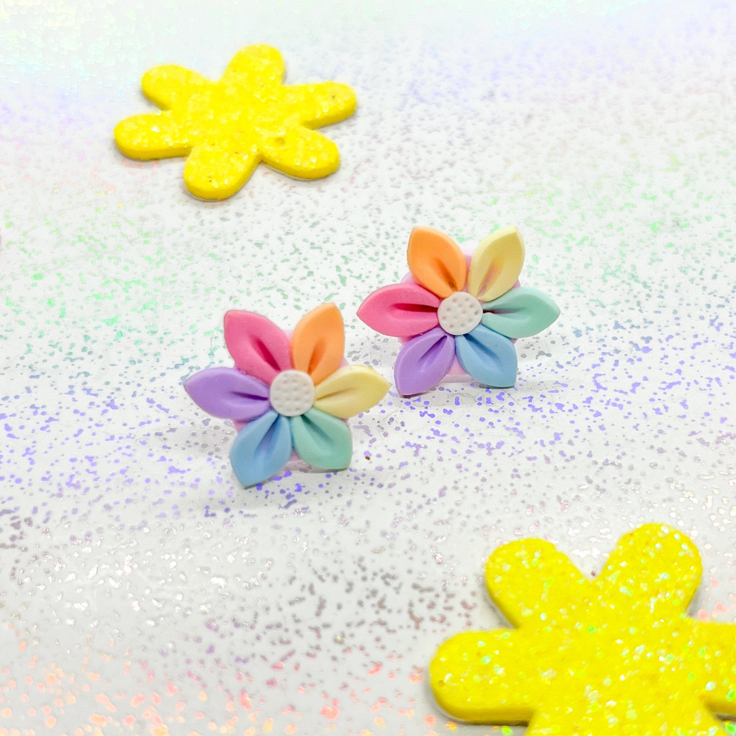 Pastel rainbow daisy studs