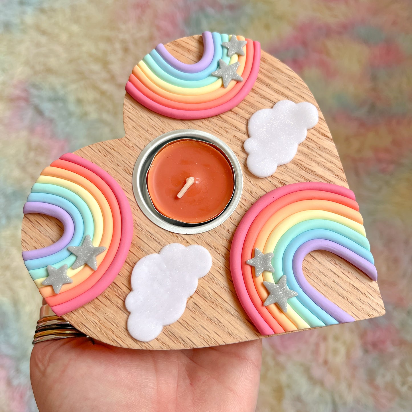 Bamboo love-heart celestial rainbow candle holder