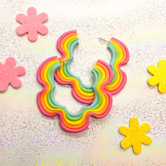 Soft rainbow mini squiggle hoops