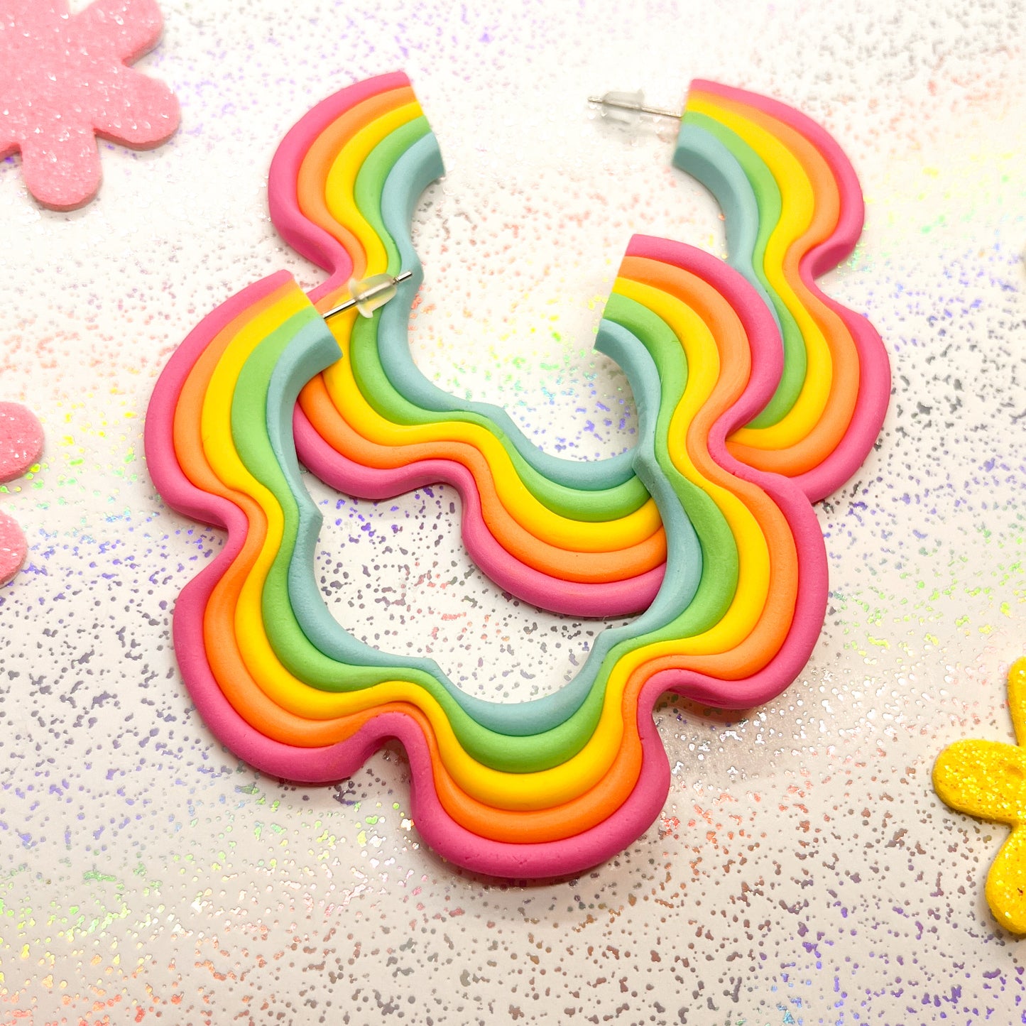 Soft rainbow mini squiggle hoops