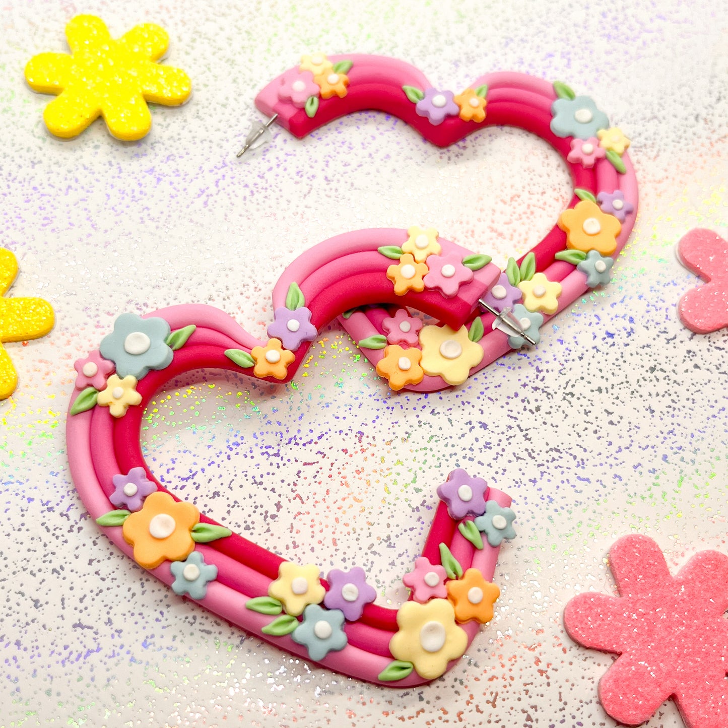 Pink flower garden heart hoops