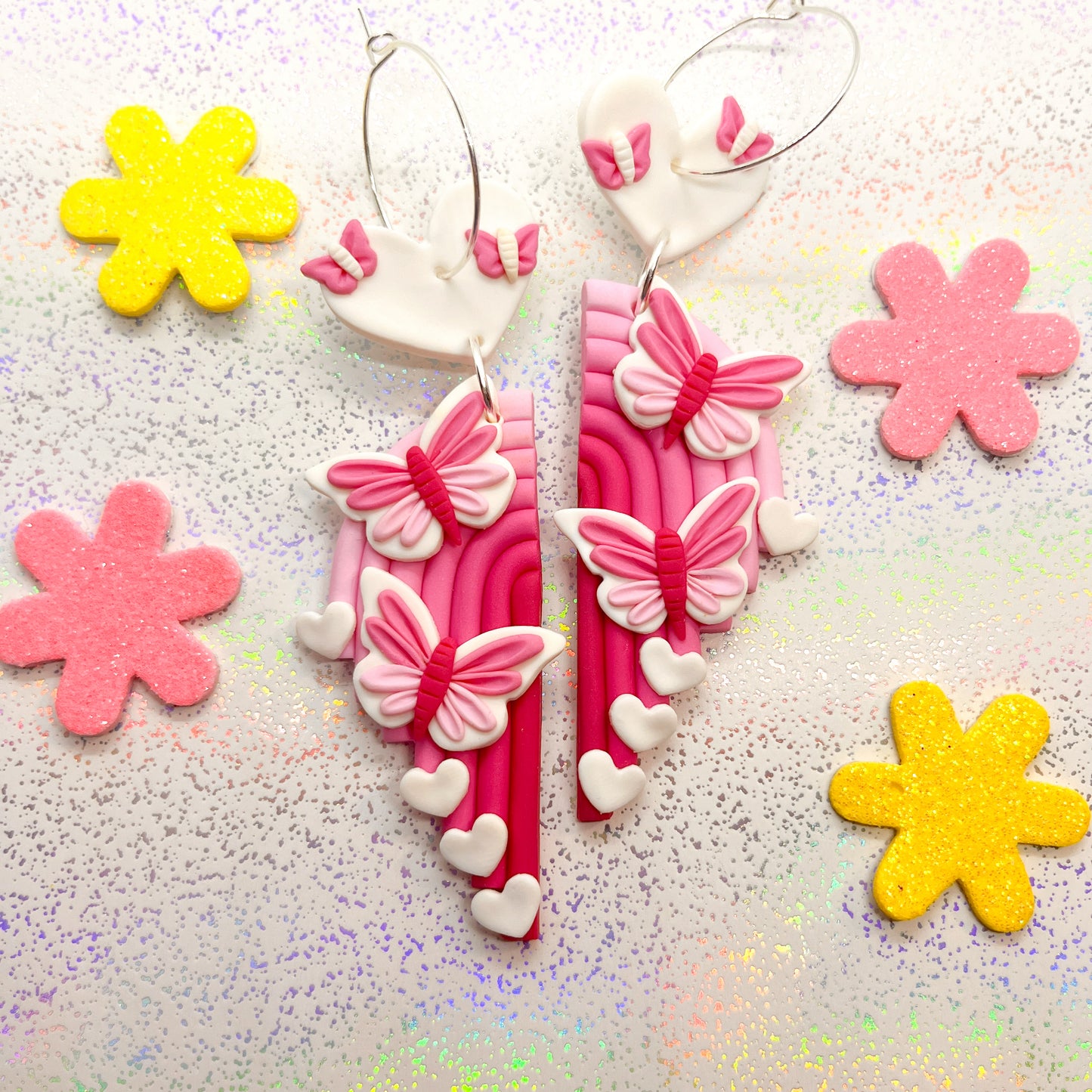 Pink Valentine's butterfly rainbow dangles