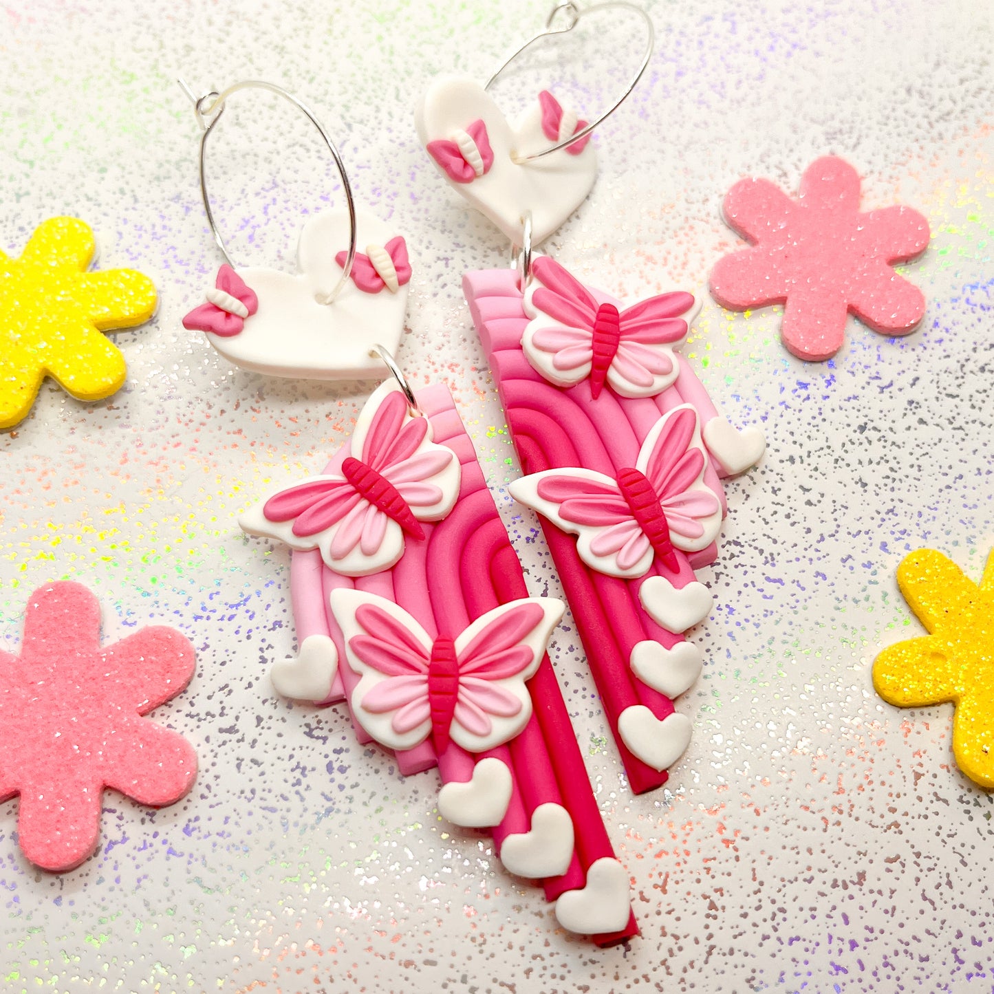 Pink Valentine's butterfly rainbow dangles