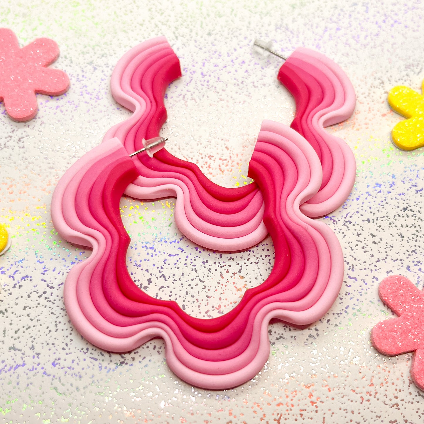 Mini pink ombre squiggle hoops