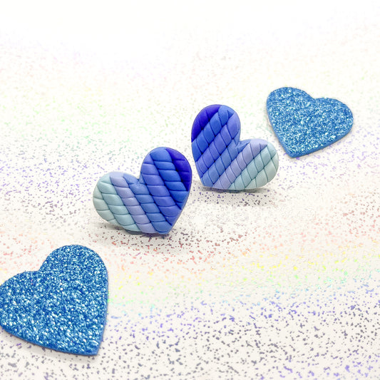 Blue ombre twisted heart studs