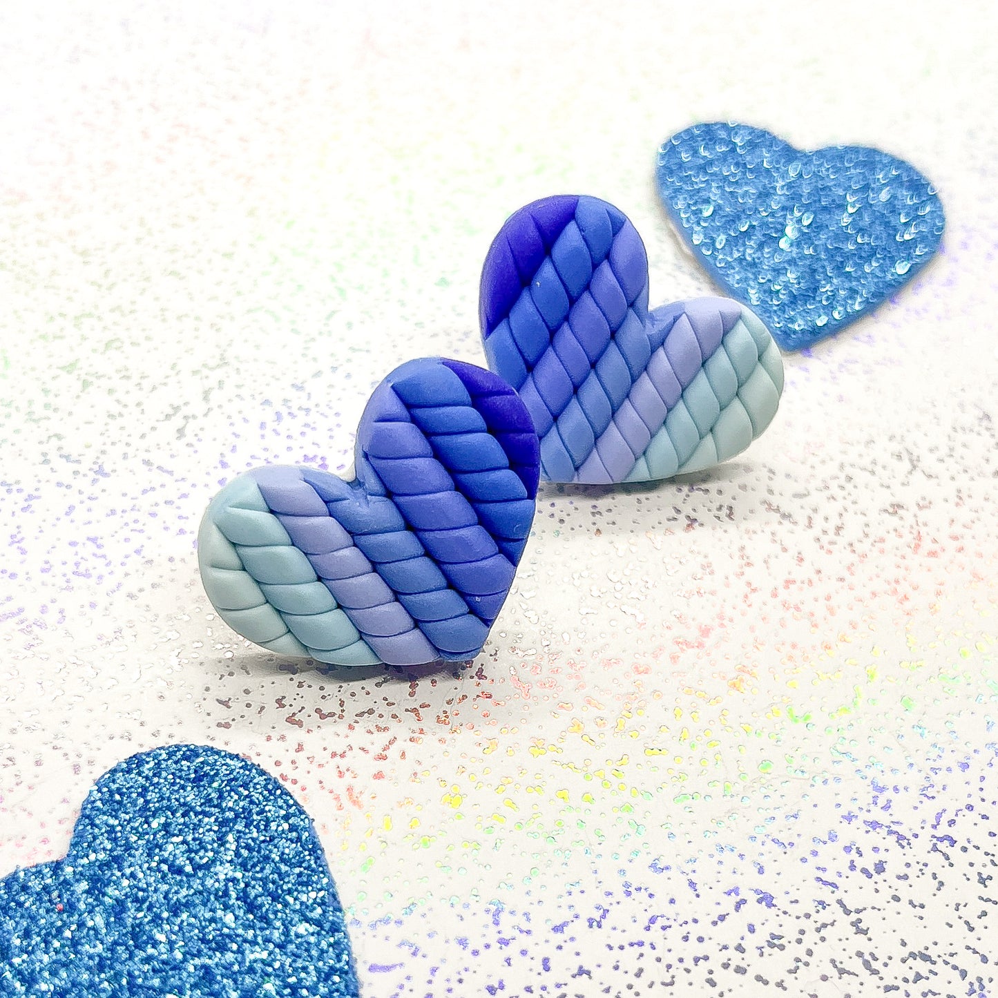 Blue ombre twisted heart studs