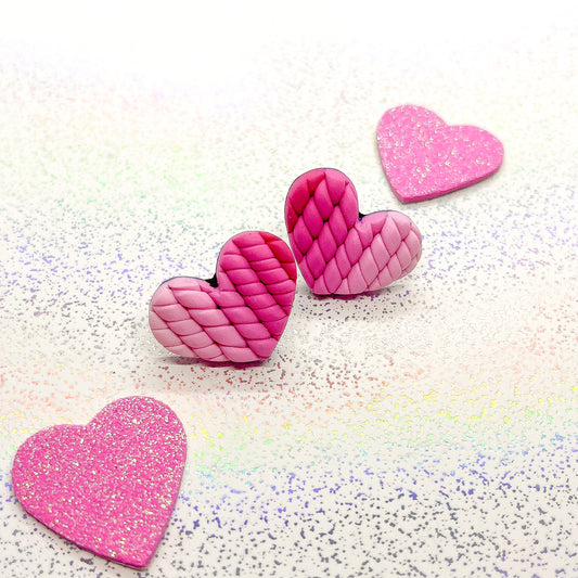 Pink ombre twisted heart studs