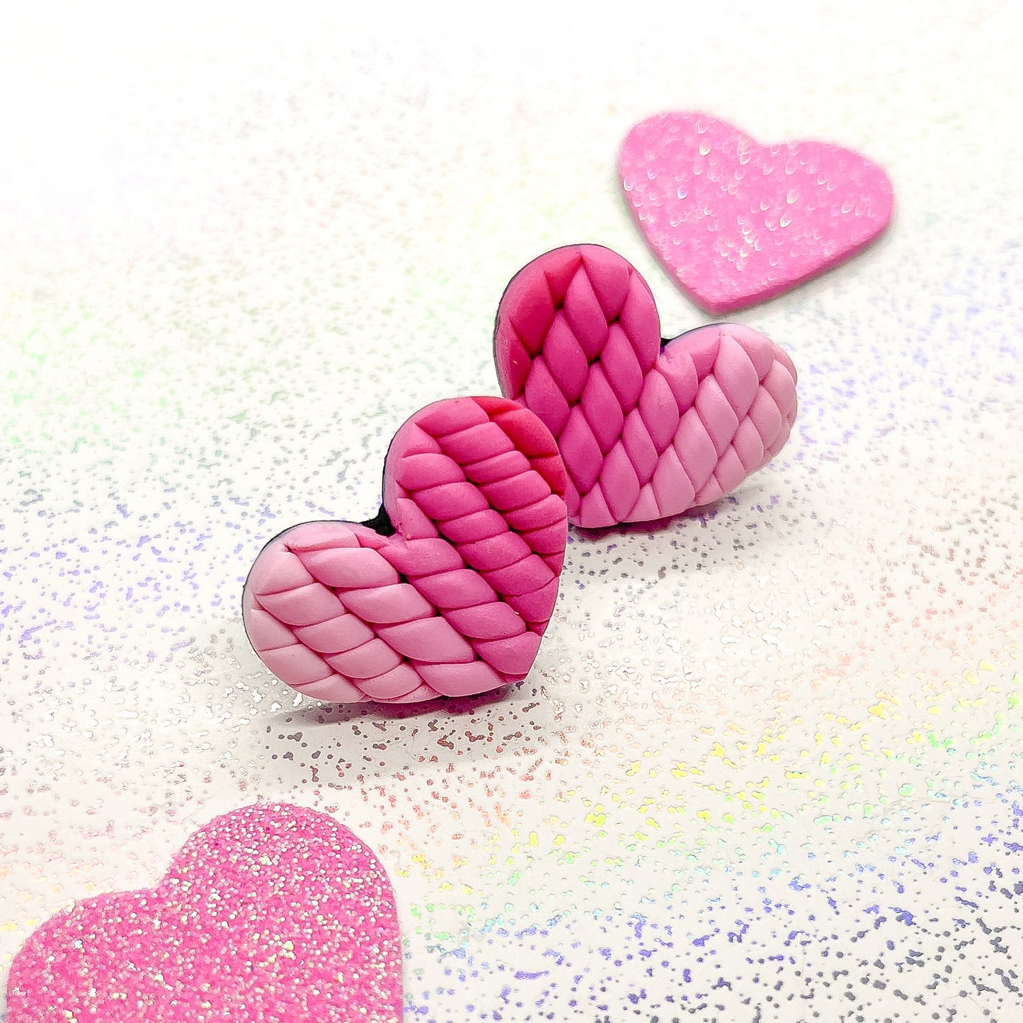 Pink ombre twisted heart studs