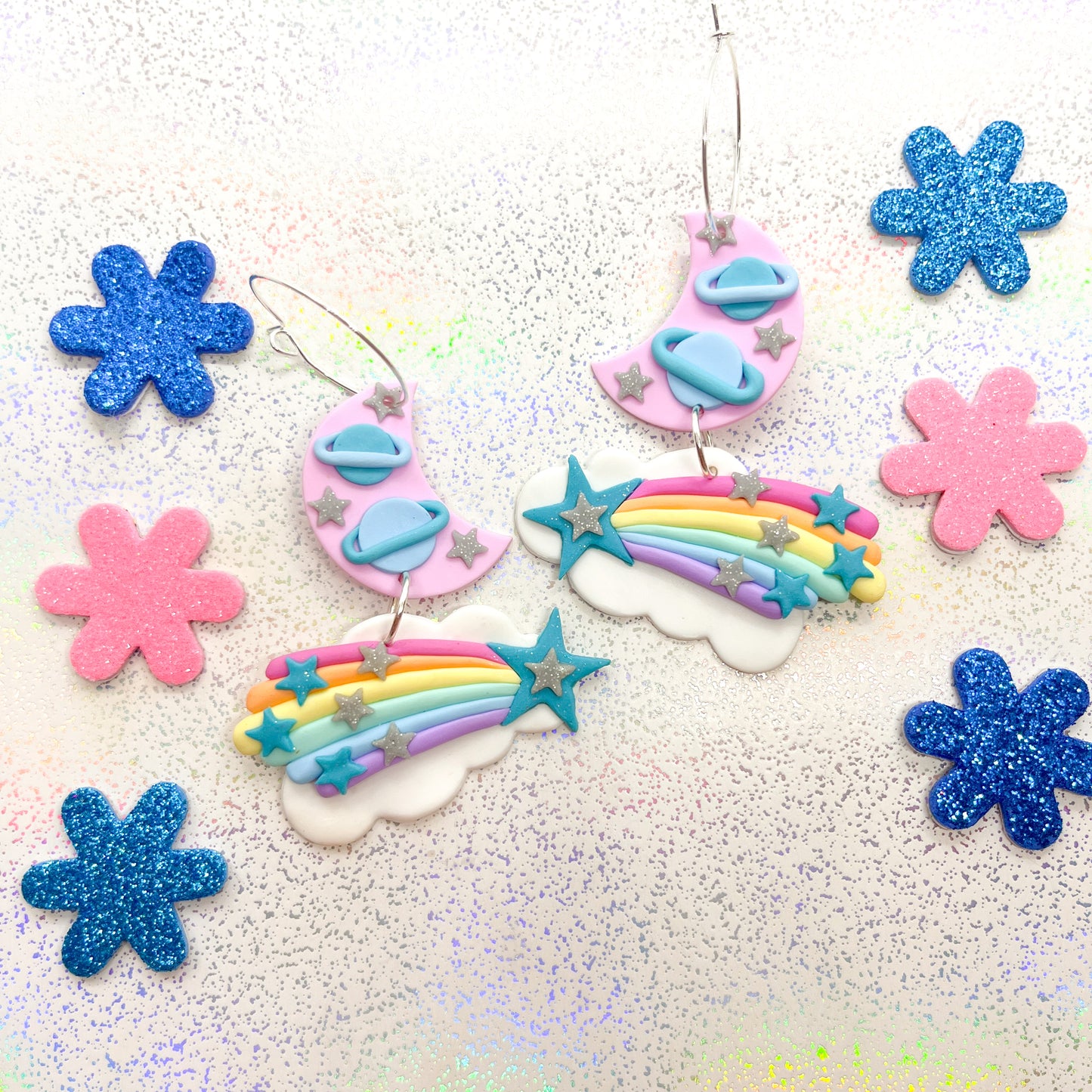 Pastel pink lunar shooting star dangles