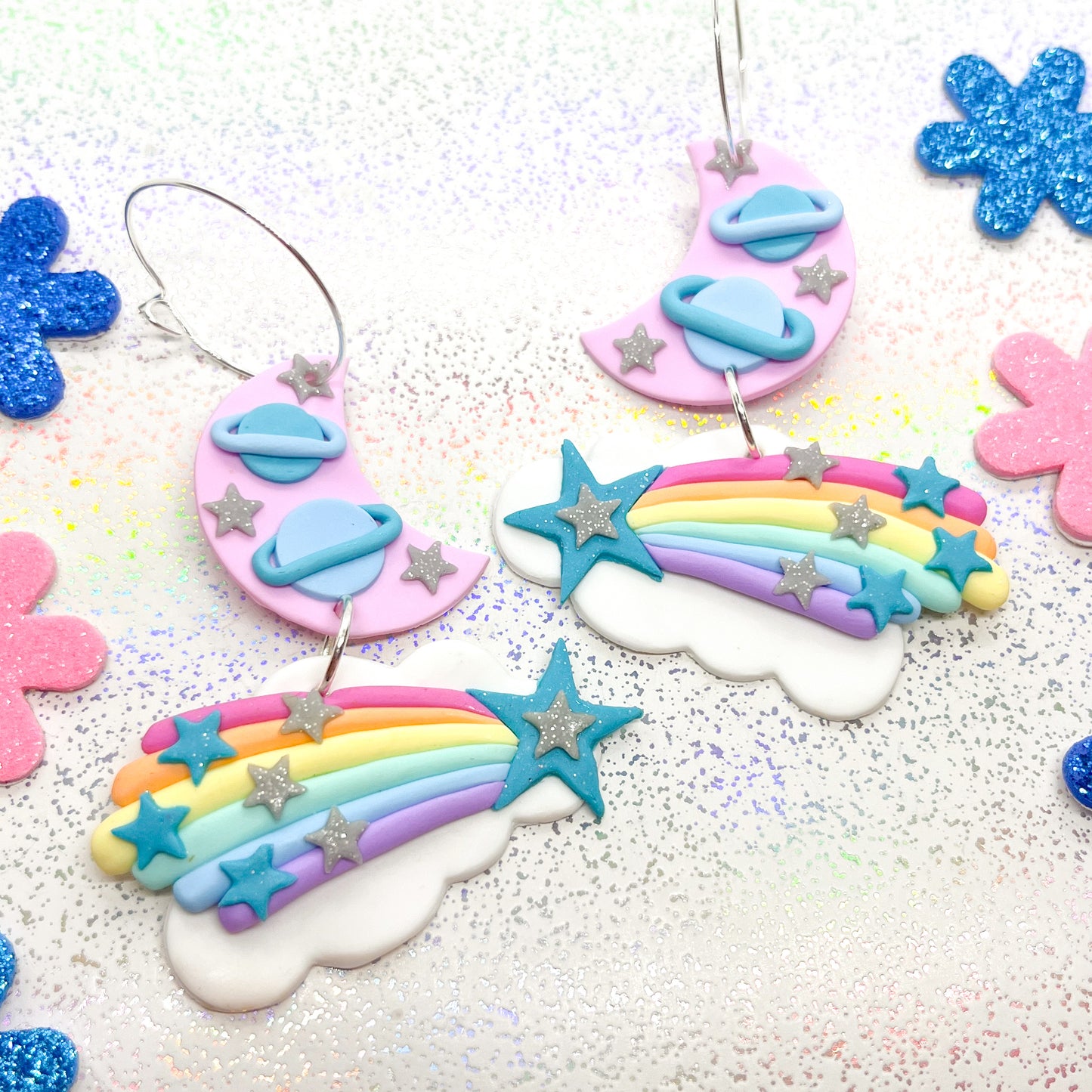 Pastel pink lunar shooting star dangles