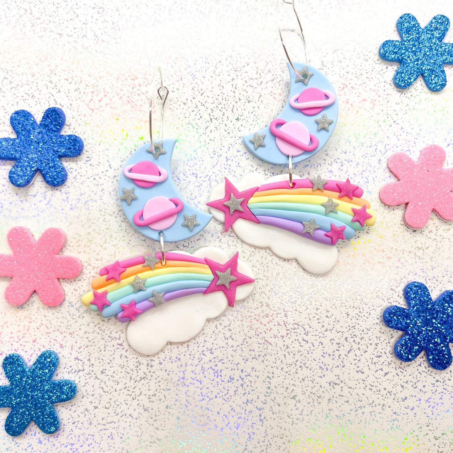 Pastel blue lunar shooting star dangles