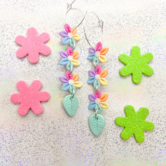 Pastel rainbow daisy chain dangles