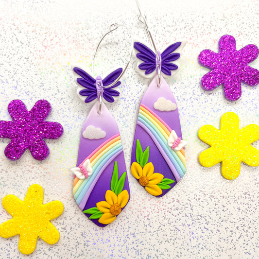 Purple ombre over-the-rainbow butterfly dangles