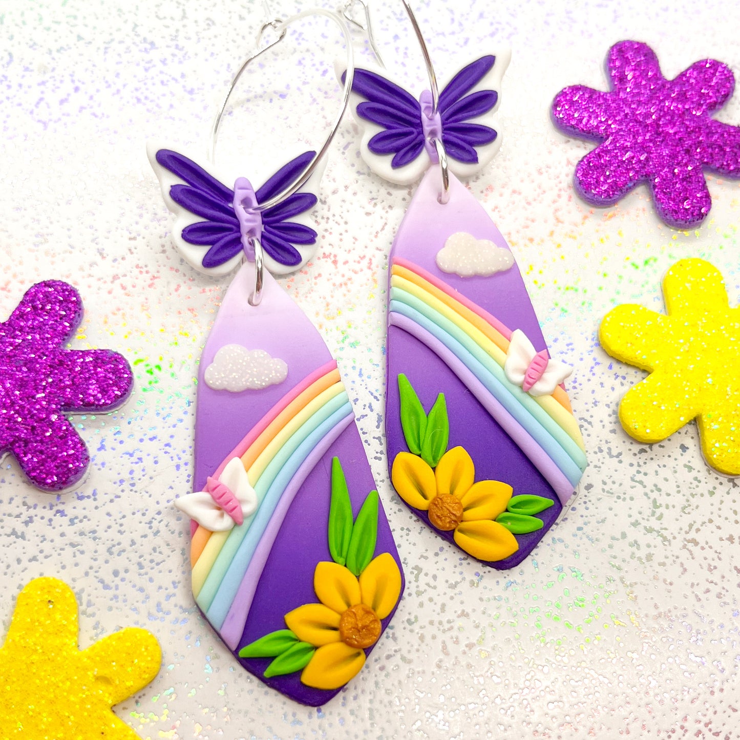 Purple ombre over-the-rainbow butterfly dangles