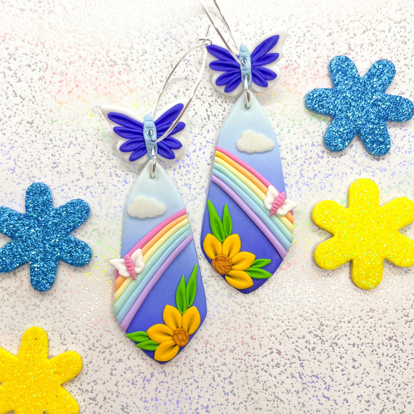 Blue ombre over-the-rainbow butterfly dangles