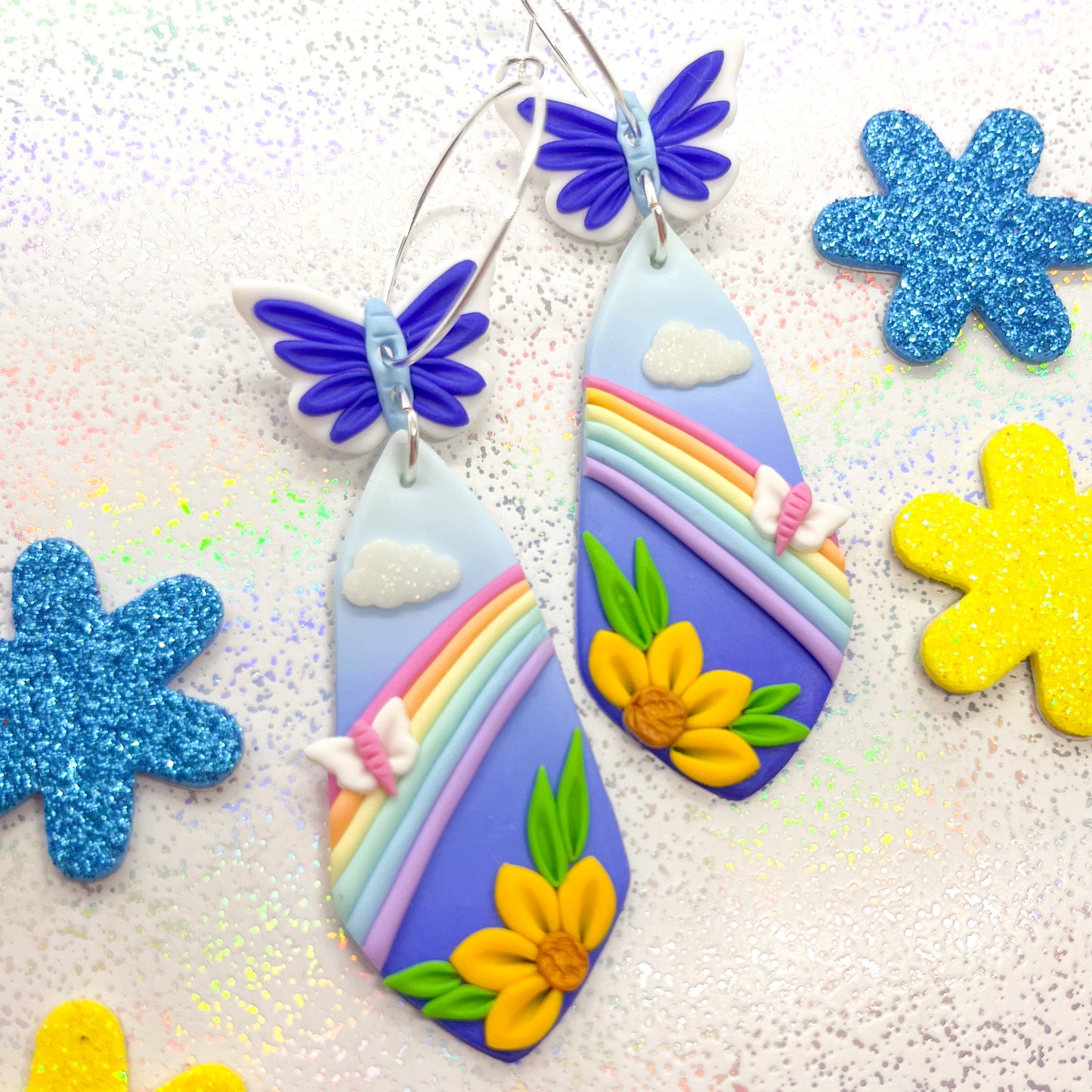 Blue ombre over-the-rainbow butterfly dangles