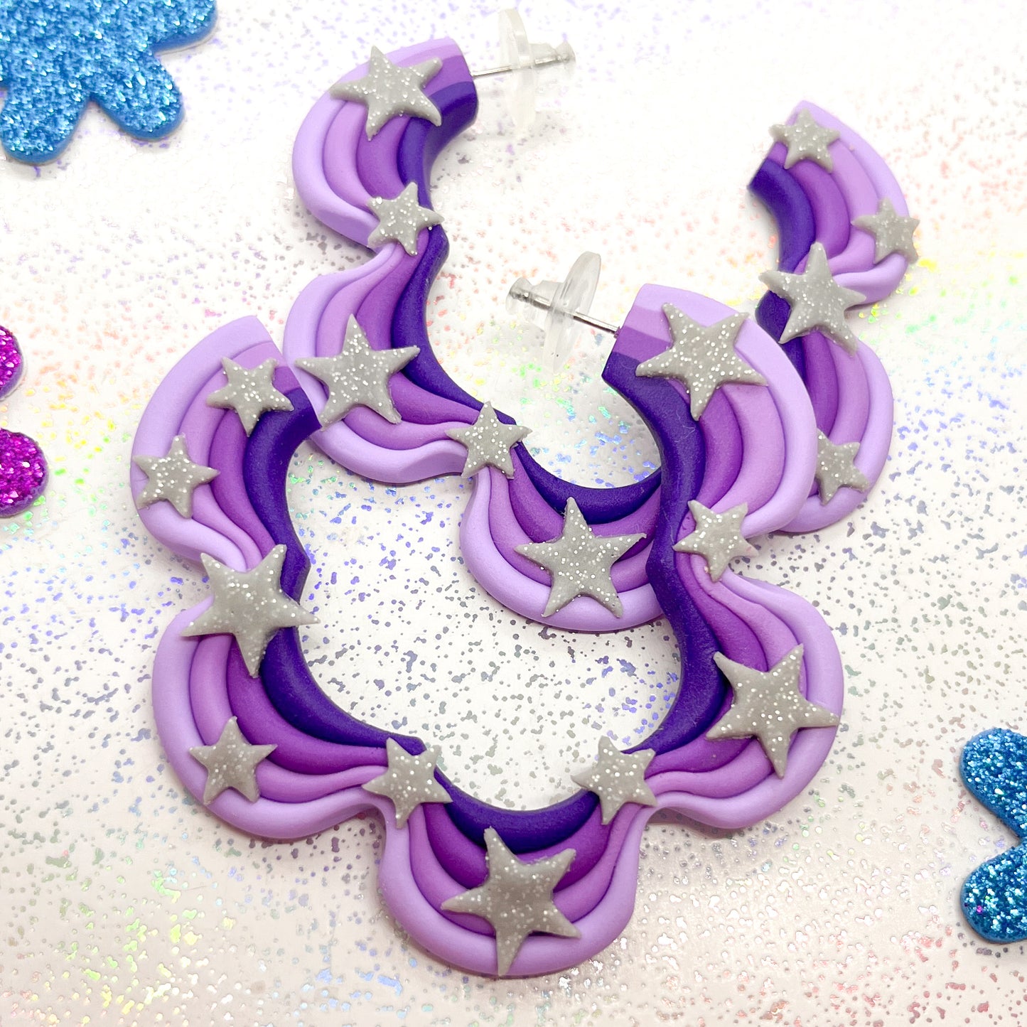 Mini purple ombre starry squiggle hoops