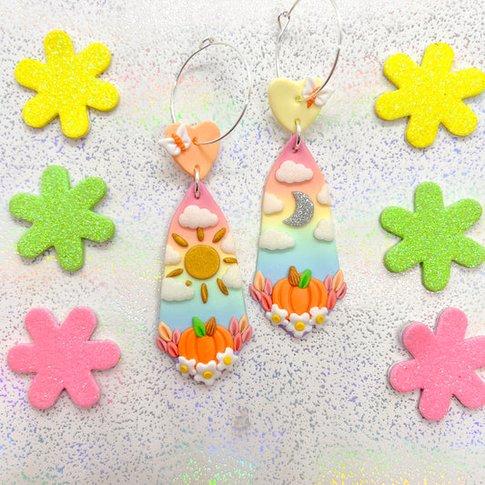 Rainbow ombre sunrise/sunset pumpkin patch dangles