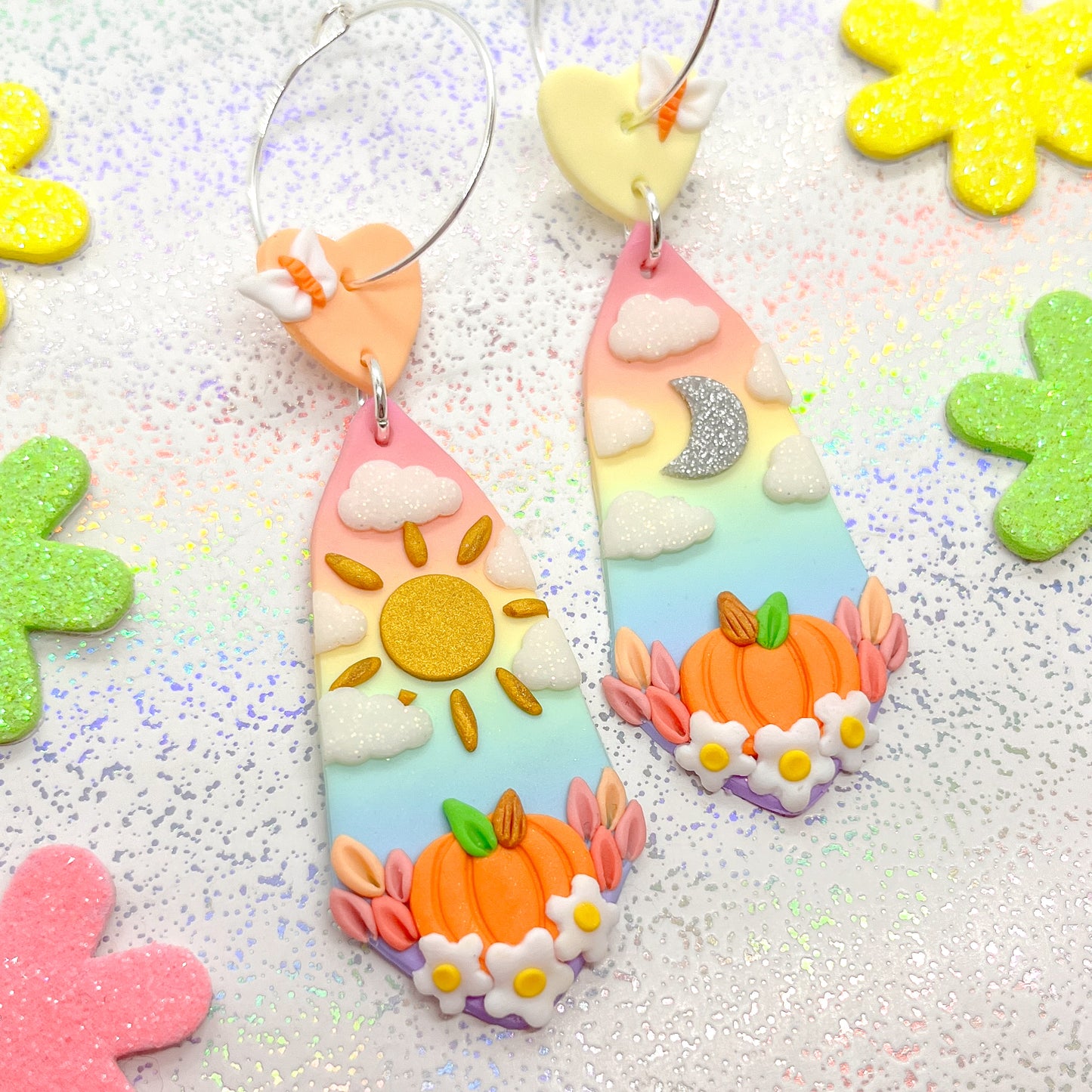 Rainbow ombre sunrise/sunset pumpkin patch dangles