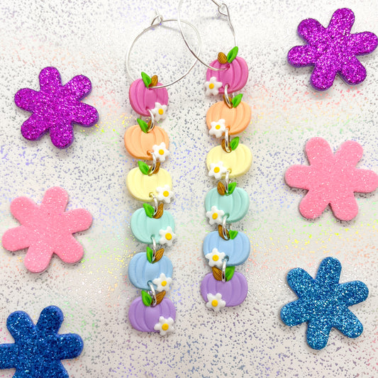 Pastel rainbow pumpkin and daisy dangles