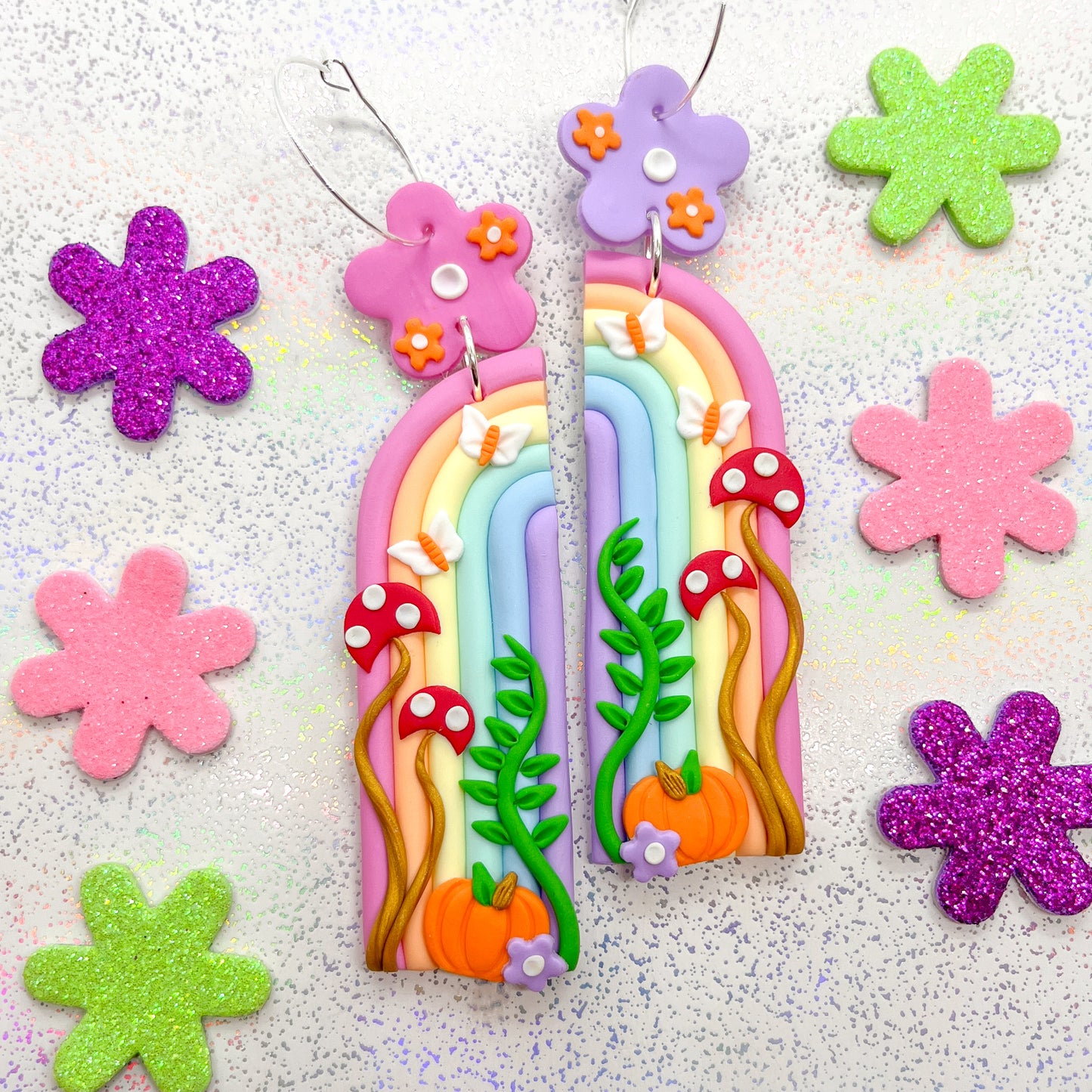 Pastel rainbow pumpkin patch dangles