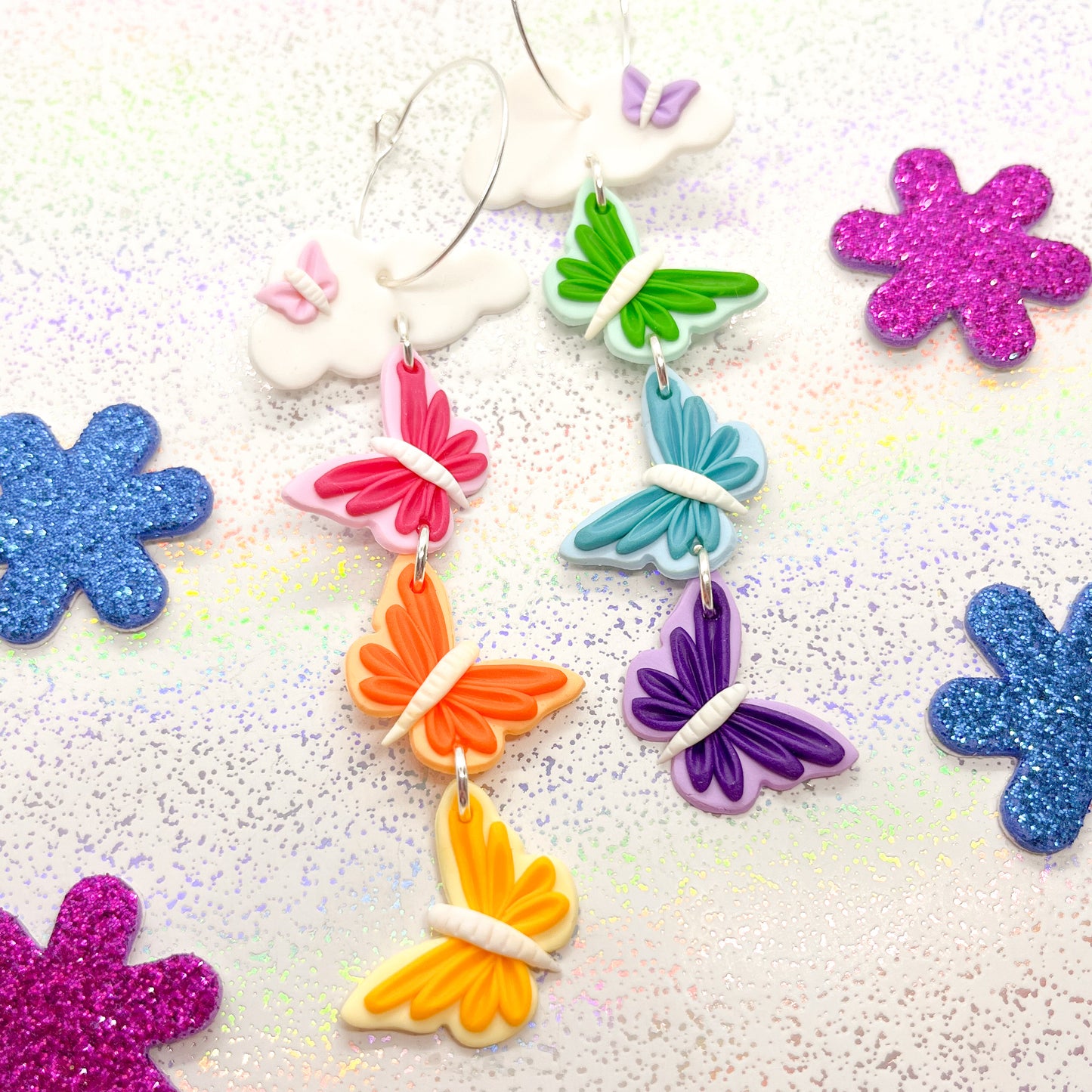 Mismatched rainbow butterfly dangles