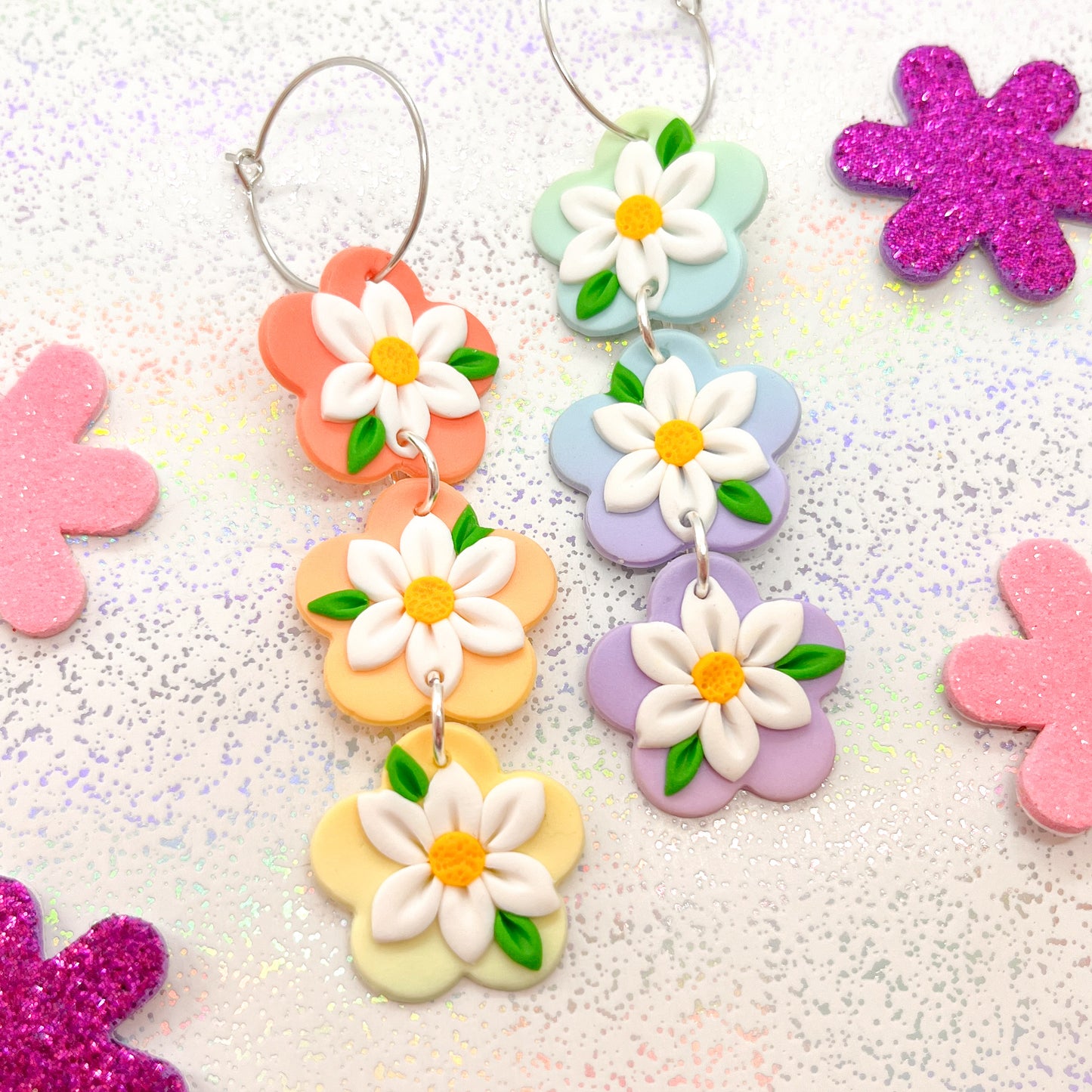 Pastel rainbow ombre daisy dangles