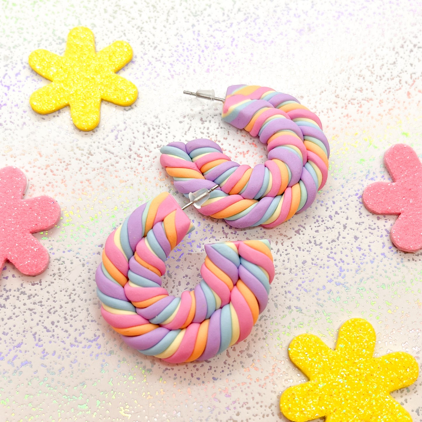 Mini double twist pastel rainbow marshmallow hoops