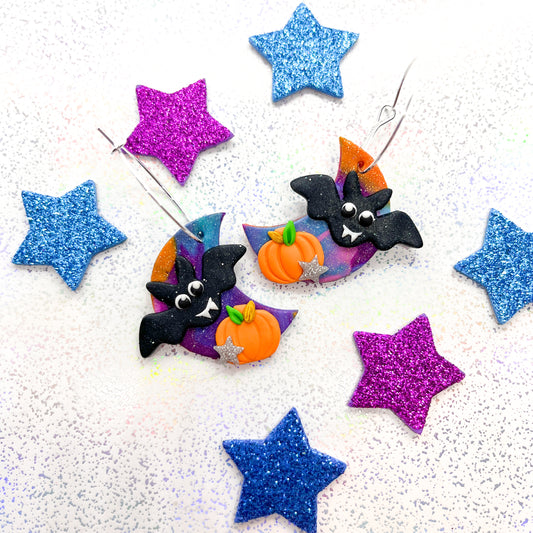 Mischievous pumpkin bat dangles