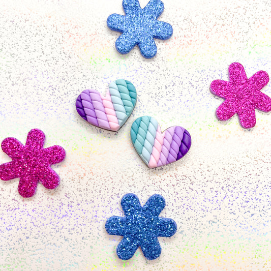 Blue to purple ombre twisted heart studs