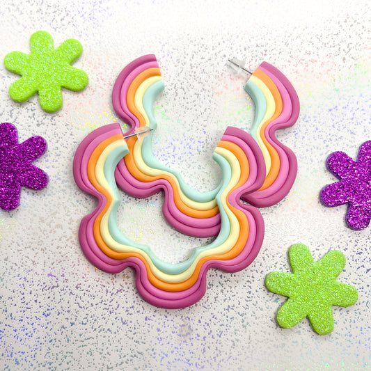 Mini pastel autumn rainbow squiggle hoops