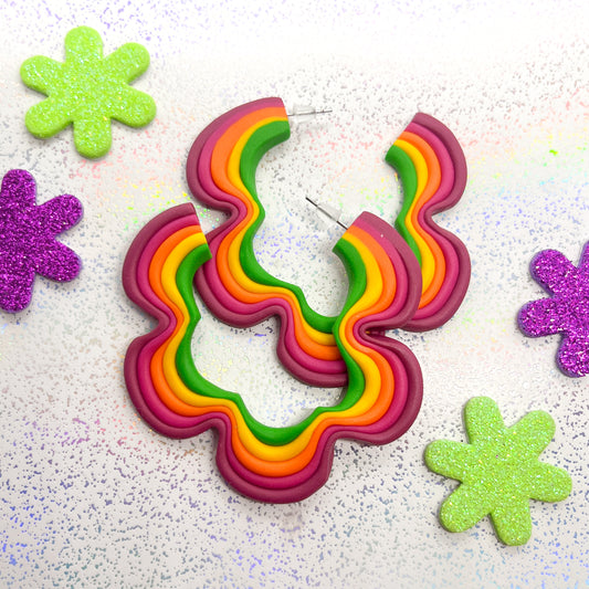 Mini autumn rainbow squiggle hoops