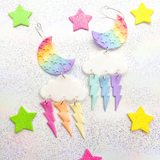 Pastel rainbow ombre lunar lightning storm dangles