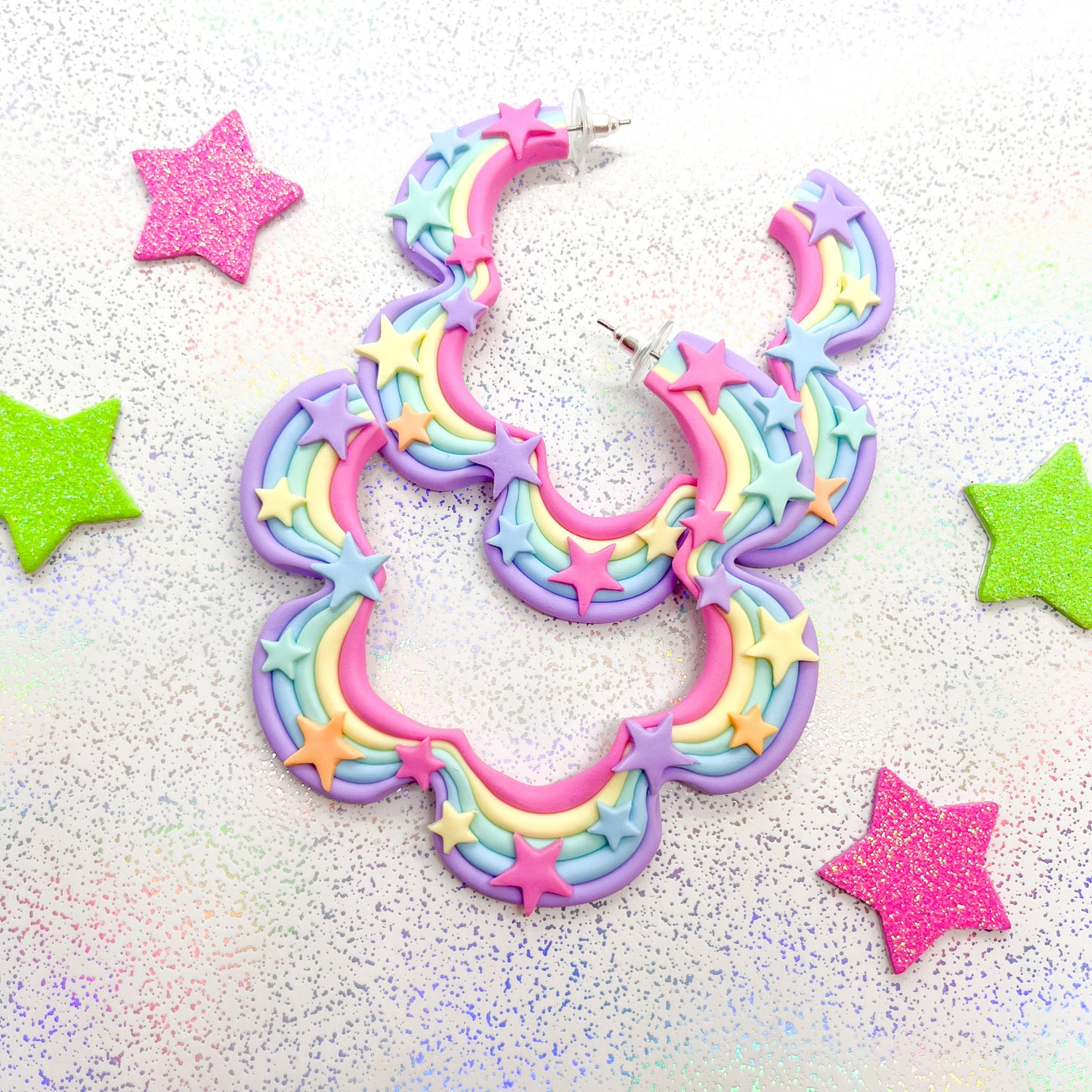 Pastel rainbow starry skies squiggle hoops