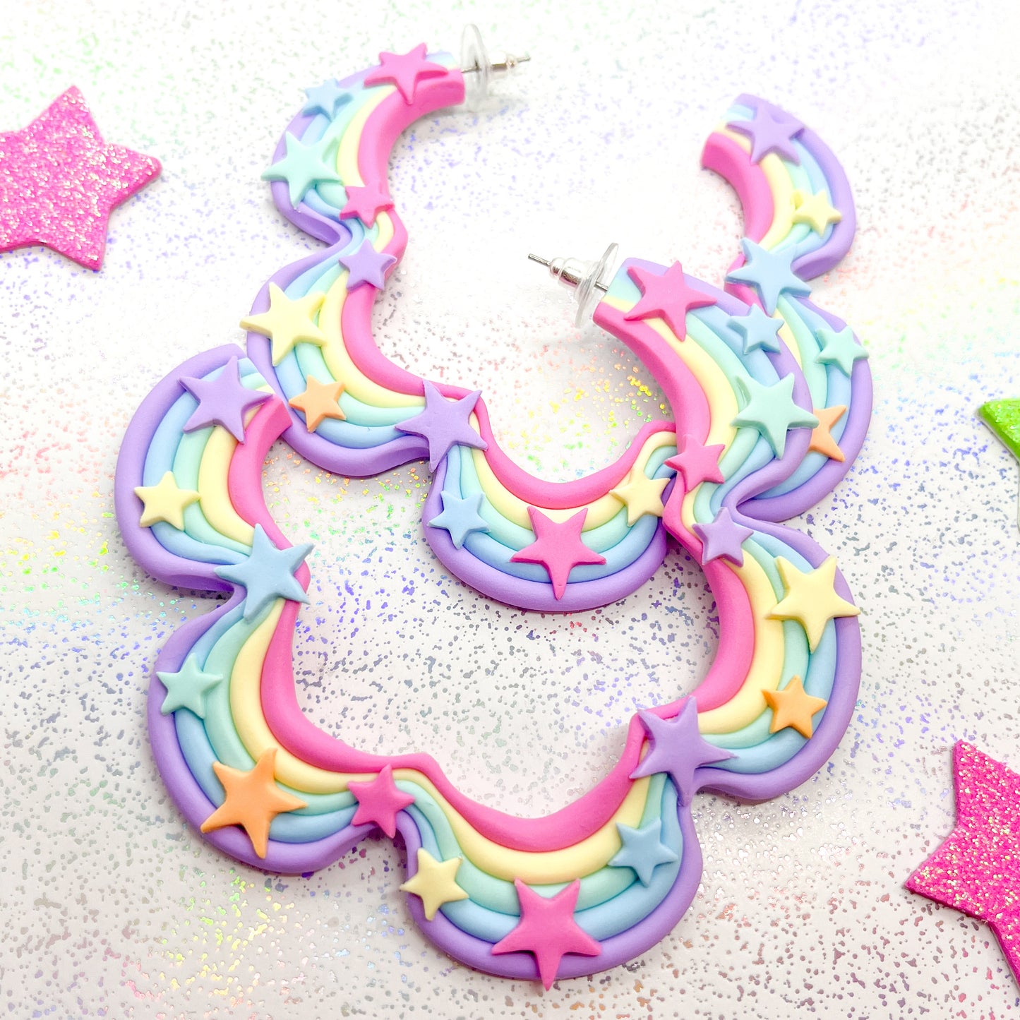 Pastel rainbow starry skies squiggle hoops