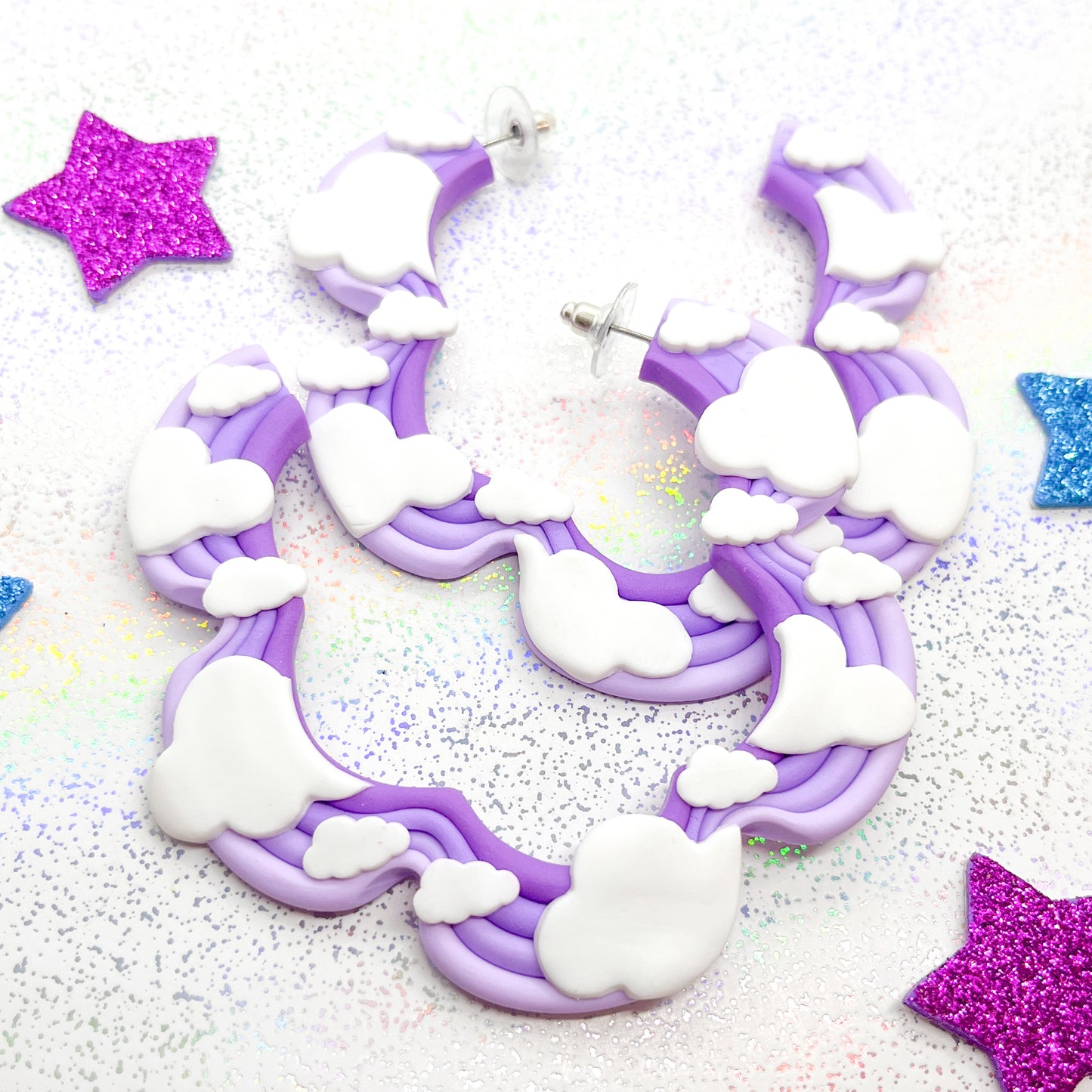 Lilac ombre cloudy skies squiggle hoops