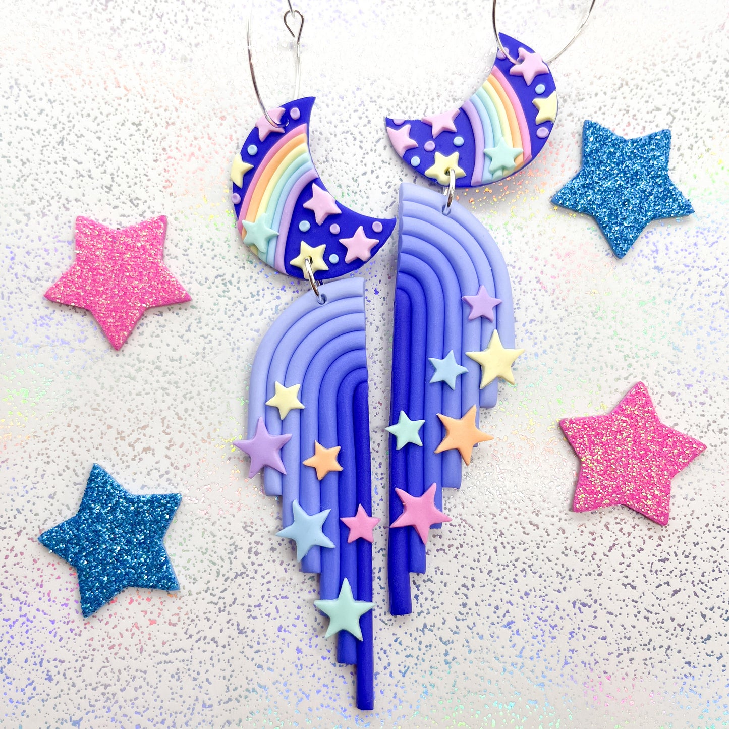 Blue ombre celestial moon dangles