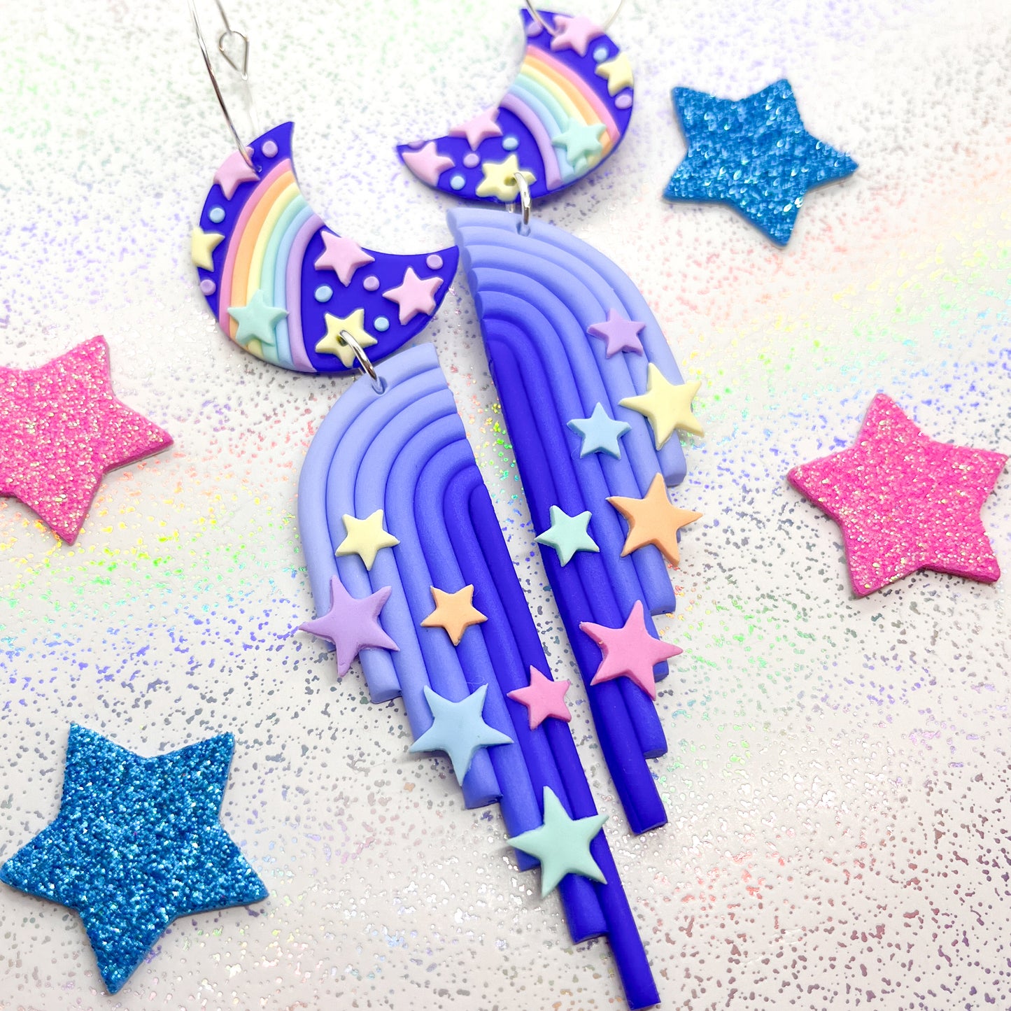 Blue ombre celestial moon dangles