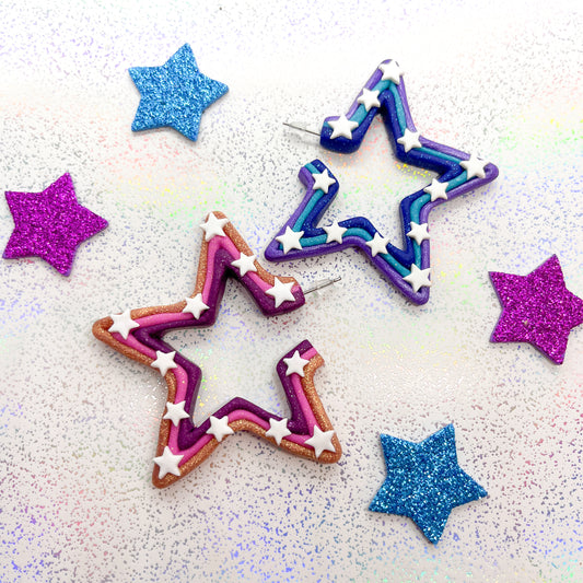 Mismatched cosmic glitter star hoops