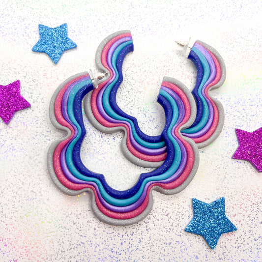 Cosmic glitter squiggle hoops