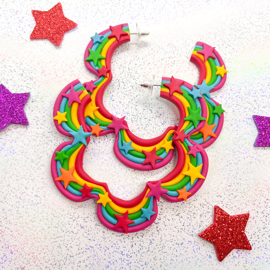 Bright rainbow starry skies squiggle hoops