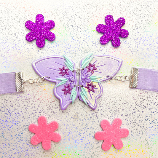 Iridescent lilac fairy wing chiffon ribbon choker