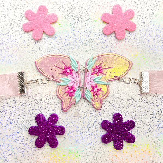 Iridescent pink fairy wing chiffon ribbon choker