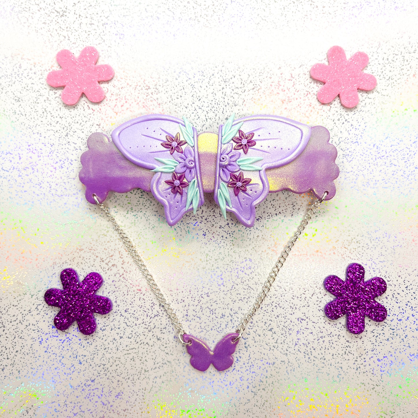 Iridescent lilac fairy wing hair barrette