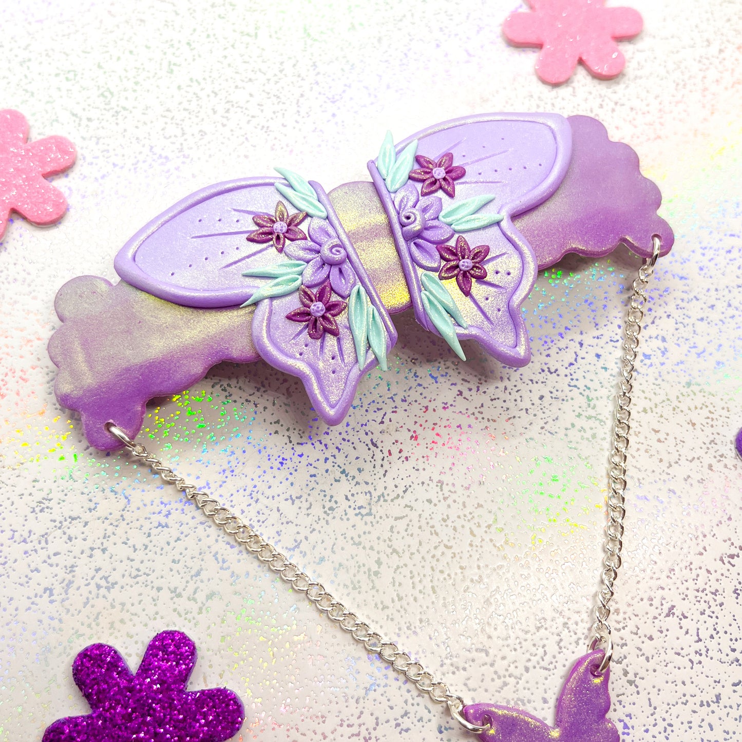 Iridescent lilac fairy wing hair barrette