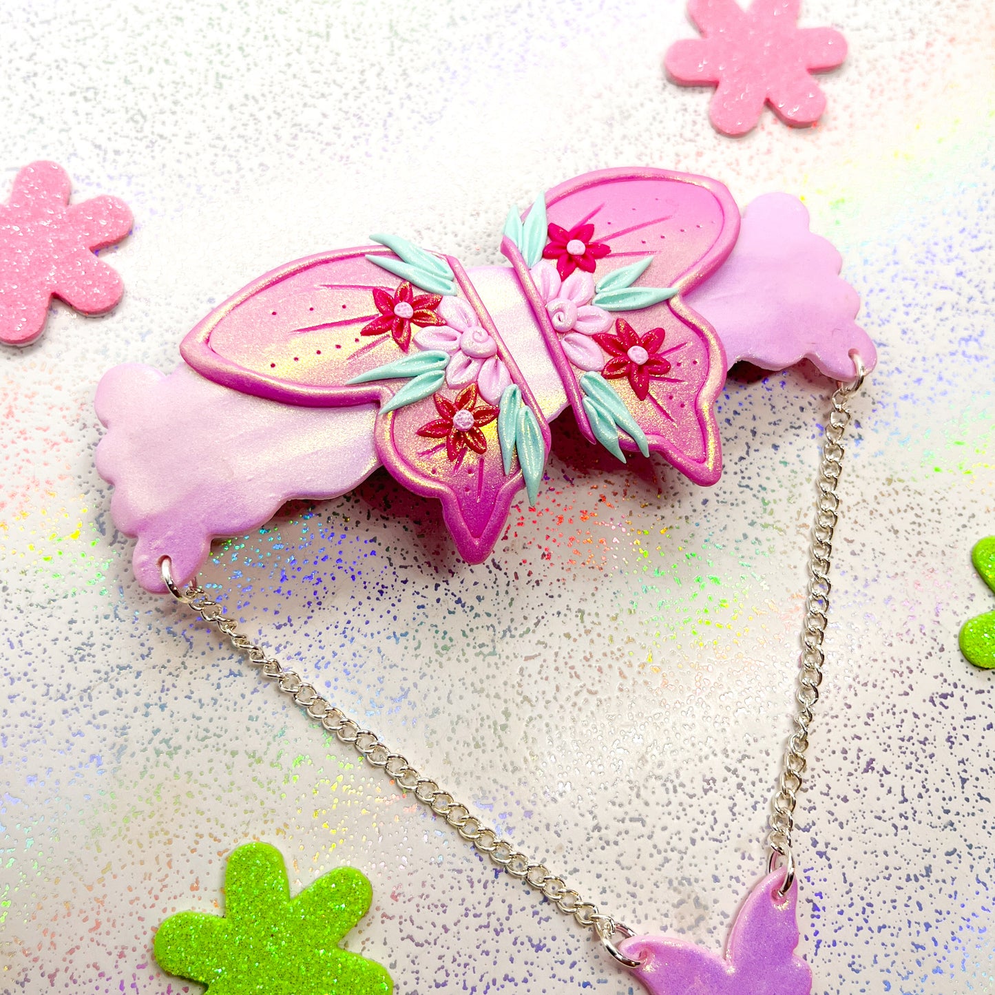 Iridescent pink fairy wing hair barrette