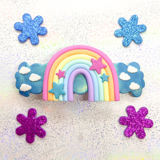 Iridescent pastel rainbow celestial sky hair barrette